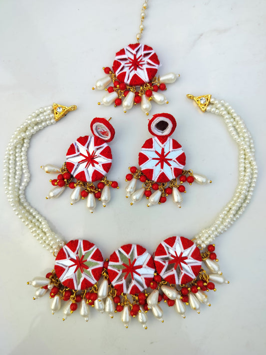 Red White Mirror Jewellery Set