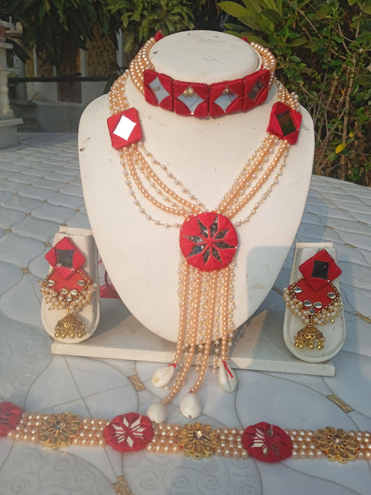 mirror red jewellery combo set